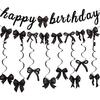 Black Bow Happy Birthday Banner Garland and Hanging Swirls for Girl Black Bow Coquette Birthday Party Decorations