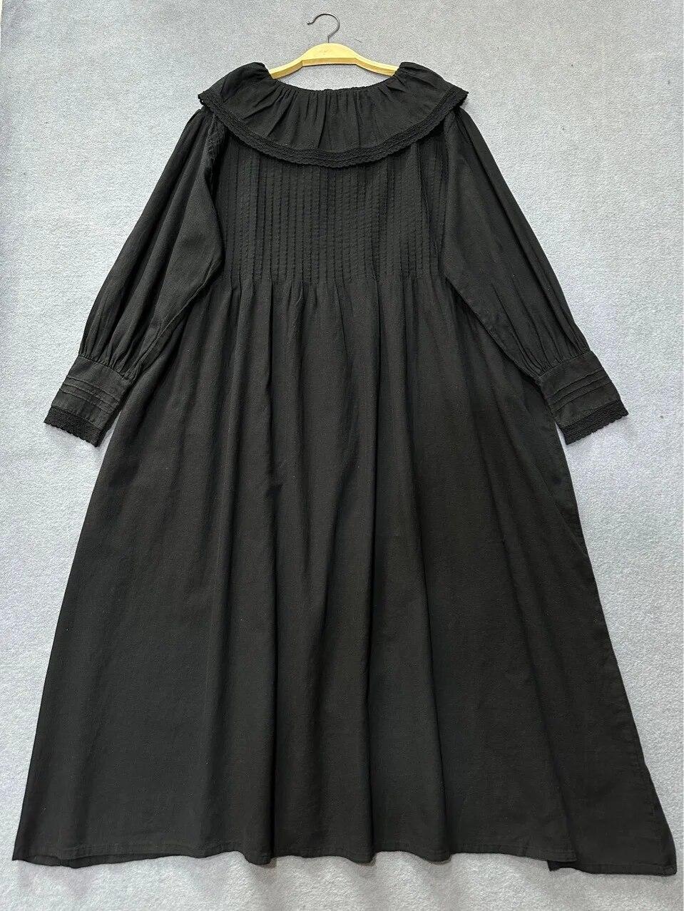 

Johnature Вінтажні японські сукні Mori Жіночі повсякденні корейські суцільні сукні з рюшами з оборками One Size чорний