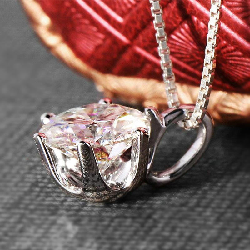 Silver Plated 6-Prong Round CZ Solitaire Pendant Necklace, Classic Brilliant Cut Box Chain Necklace for Women