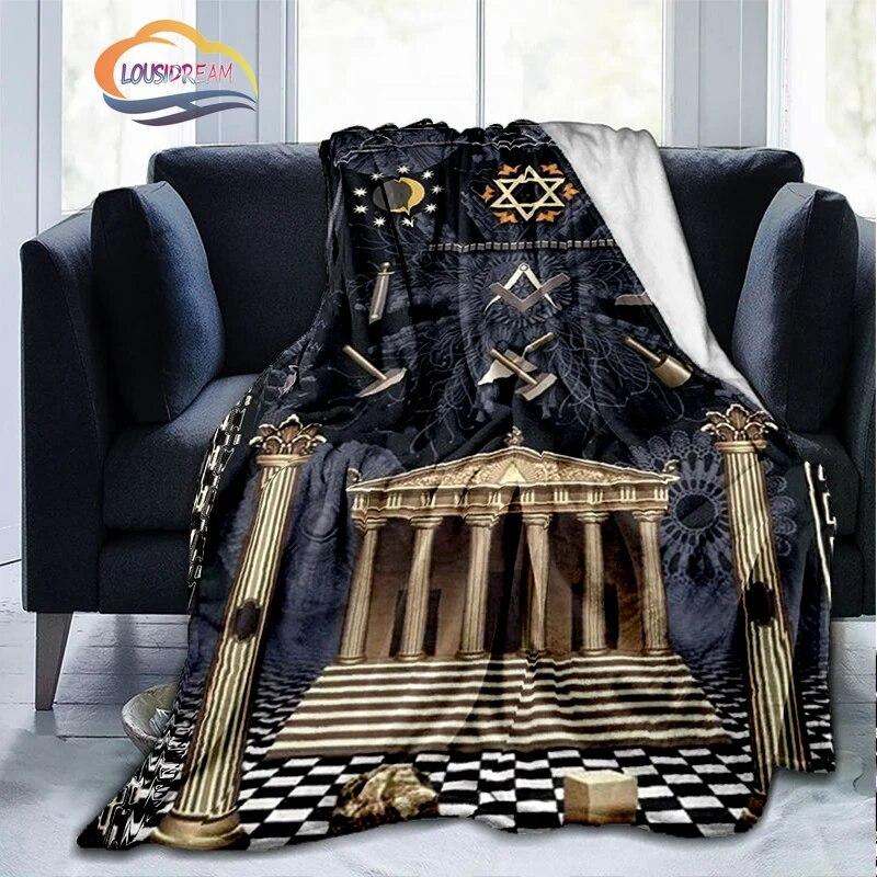 Print Freemasonry Flannel Blanket Masonic Air Conditioning Sofa  Portable Travel Camping   Suitable for All Season