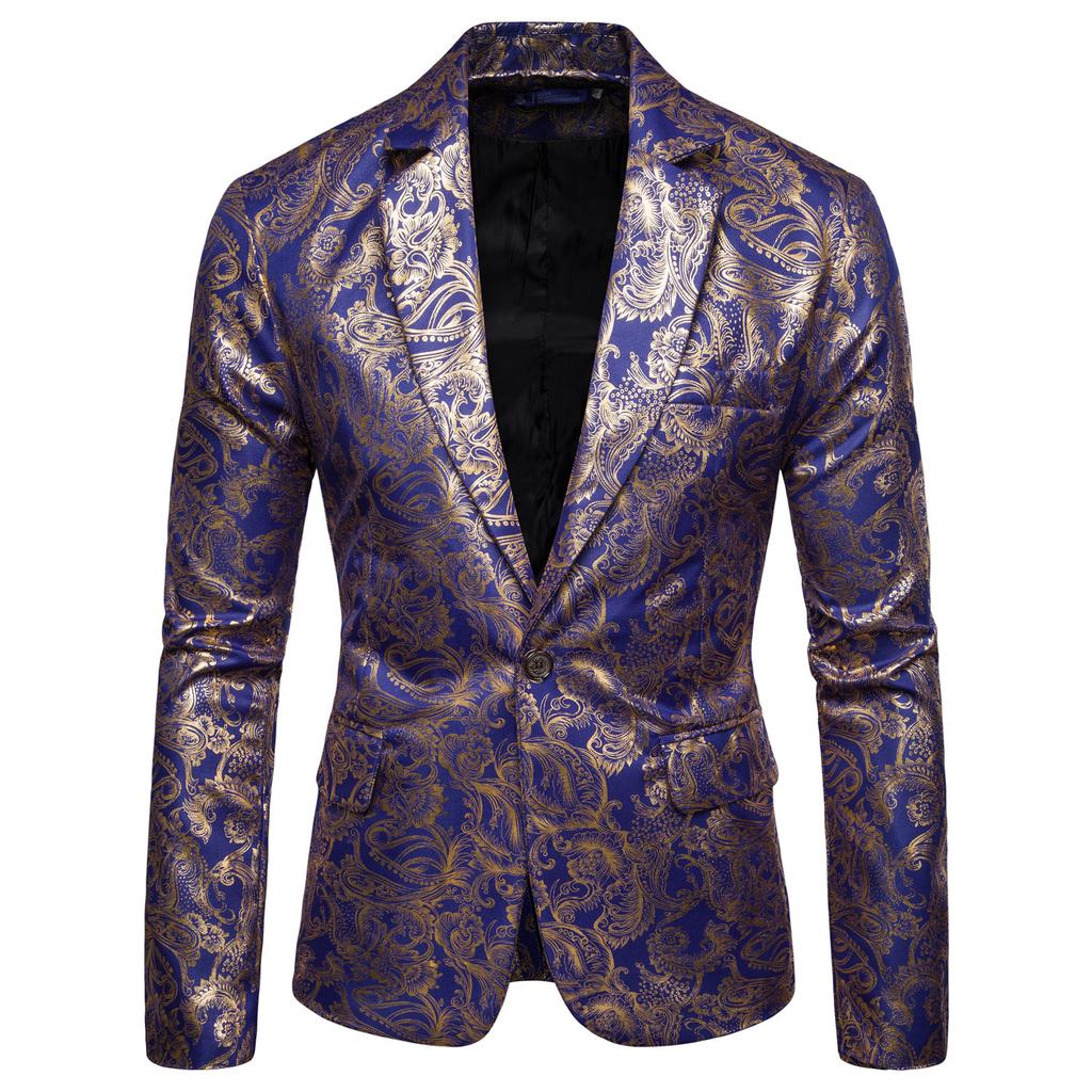 Men's Autumn and Winter Casual Ethnic Style Bronzing Floral Slim Suit Jacket