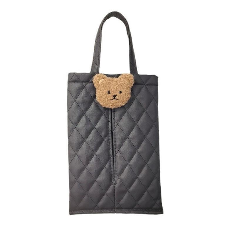 Hanging Pouch with Bear Pattern Design Practical Durable Tissue Box Holder Pouch Keep Your Auto Organized for Back Seat
