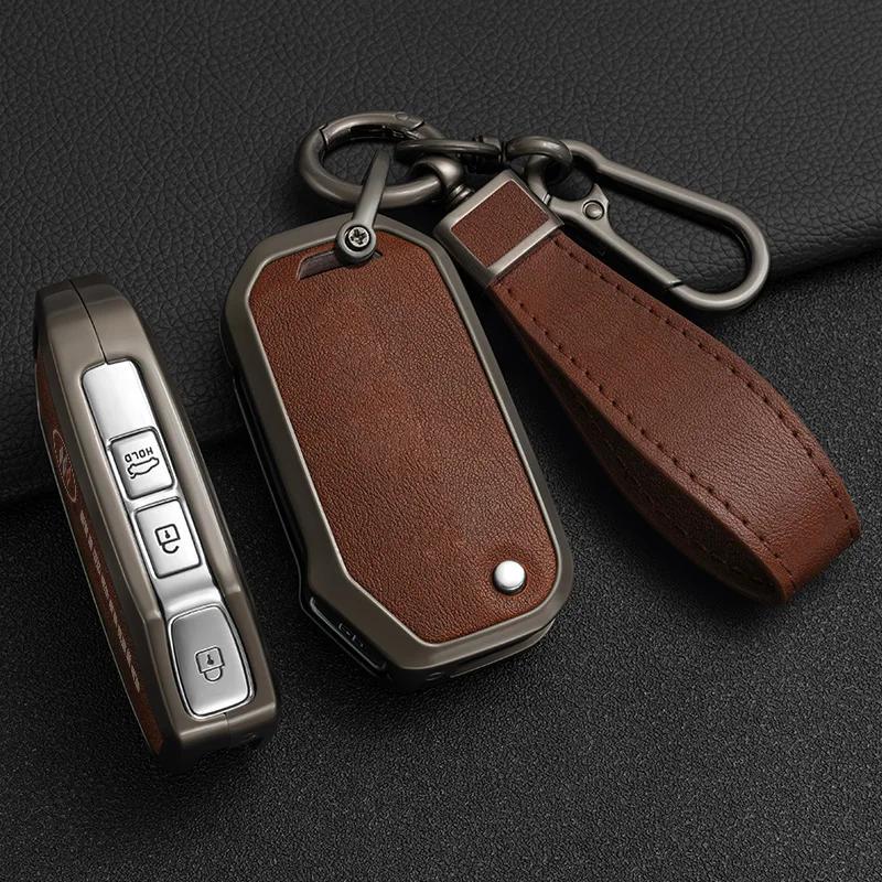 Zinc Alloy + Leather Car Key Case Cover For KIA Ceed 2023 CD Forte 2018 2019 2021 Cerato 2019 K3 Gt Seltos Sportage 2020 Sorento