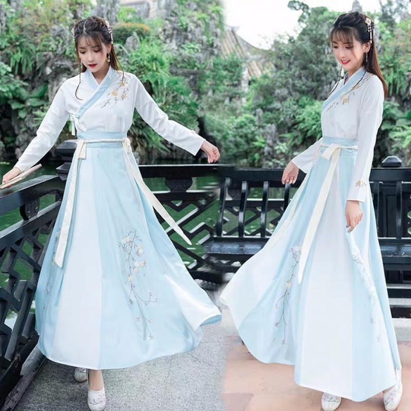 Hanfu Dress For Women With Embroidered Cross Collar And Polyester Fabric For Daily Wear