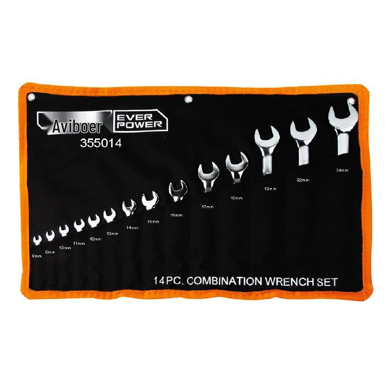 AIBOER 14-Piece Premium Mirror Finish Reversible Wrench Set, Model 355014 355014