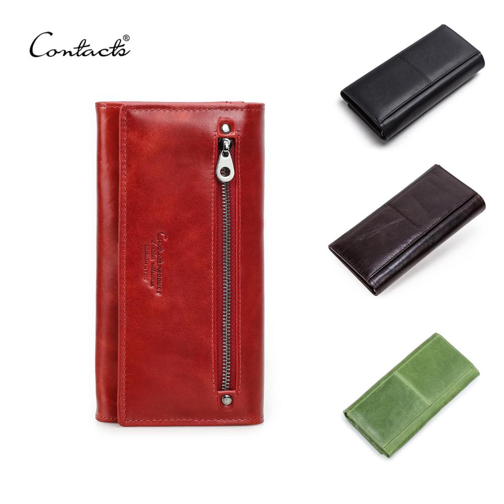CONTACT'S Portafoglio da donna in vera pelle Borsa lunga Pochette femminile per portamonete porta carte cellulare