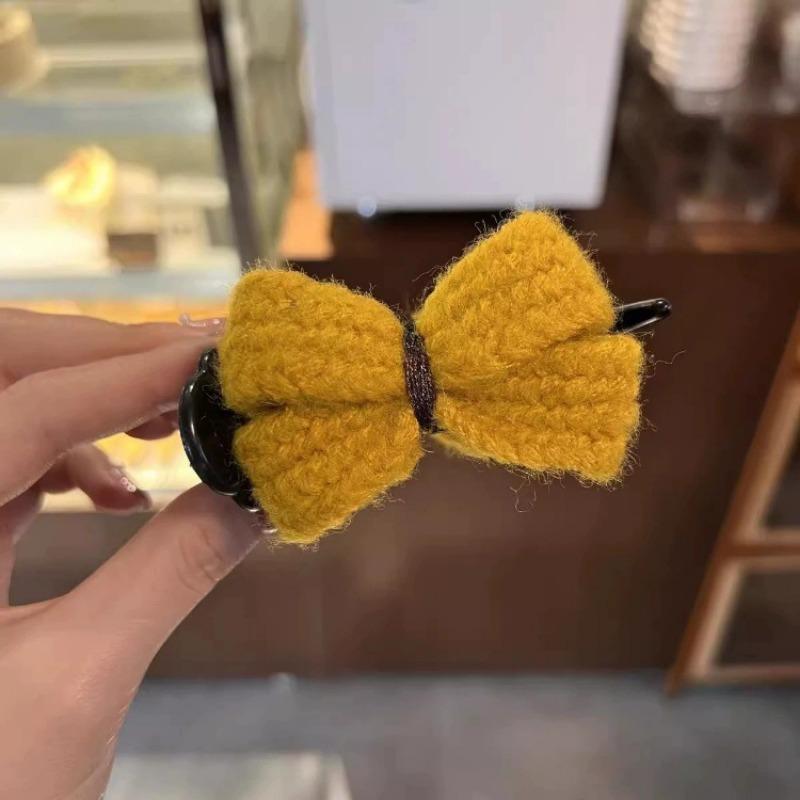 New Knitted Hairpin Female Milk Curry Sweet Casual All-match Bow Hairpin Hair Pans Hair Ball Hair Accessories