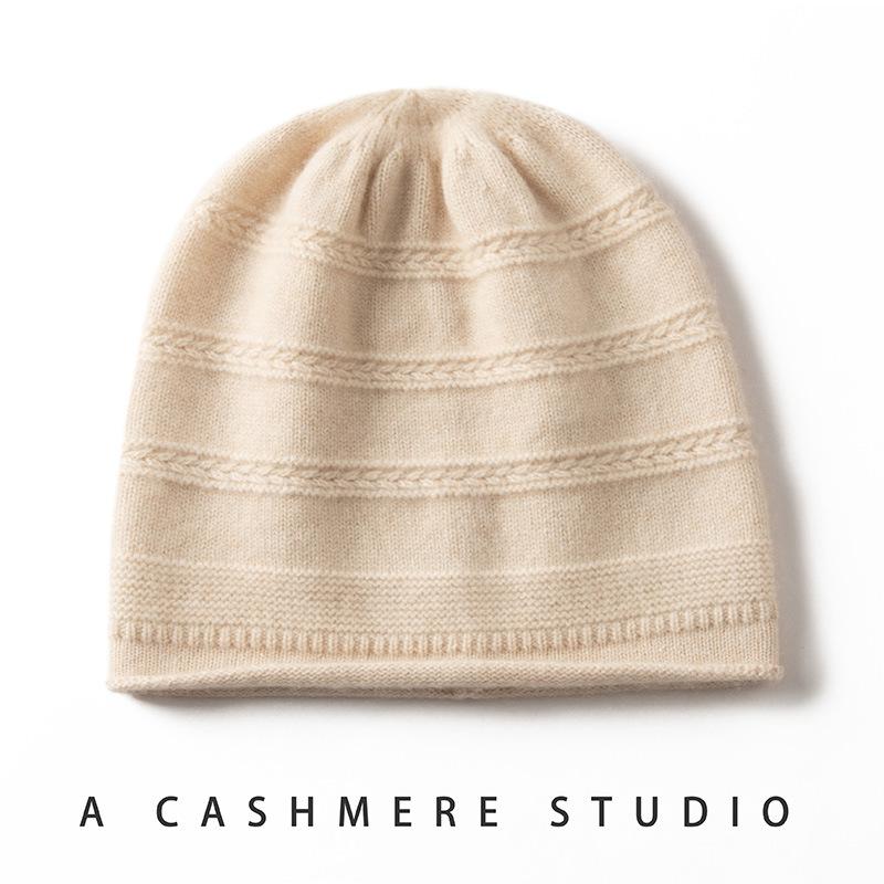 Cashmere hat big head circumference women's crimped knitted headgear stack hat autumn and winter warm solid color confinement hat