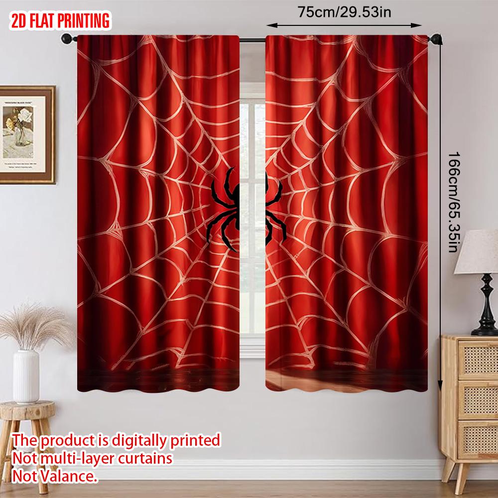 2pcs, Plane Printing Contemporary Curtains with Spider Insect Polyester (without Rod) Decorations Outdoor Ldeal for Bedroom &