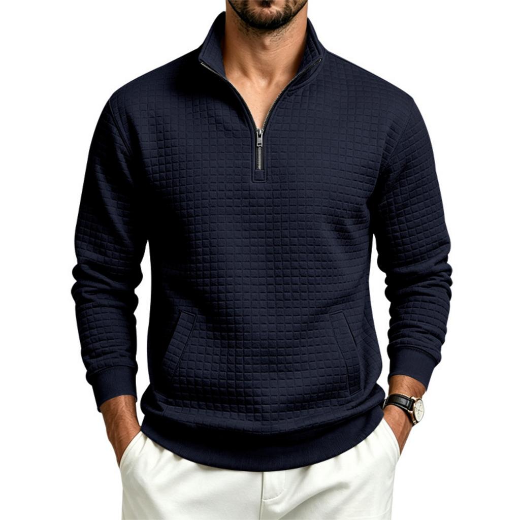 Men's Zip-Up Stand Collar Sweatshirt with Pattern, Loose Fit, Long Sleeve, Casual