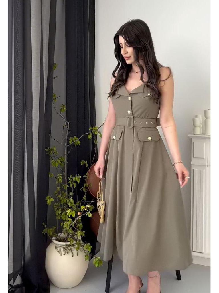 2025 Sommer Damen Ärmelloses Einfarbiges Abendkleid mit Gürtel