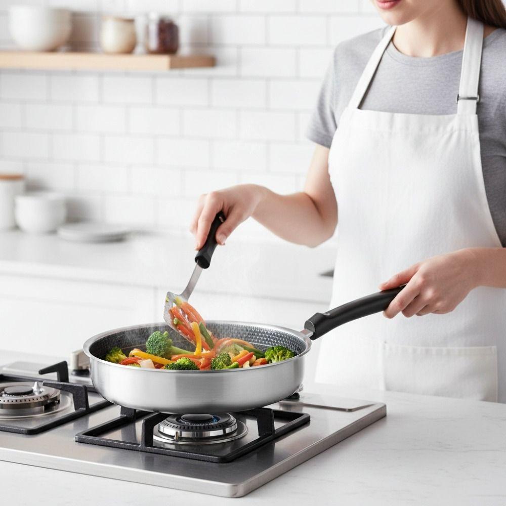 Fast Heat Stainless Steel Frying Pan Honeycomb Pattern Cooking Skillet Kitchen Cookware