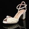 Fashion Sweet Handmade Pearl Stiletto Line With Shallow Cut Party Wedding Shoes Thick Heels High Heels For Women