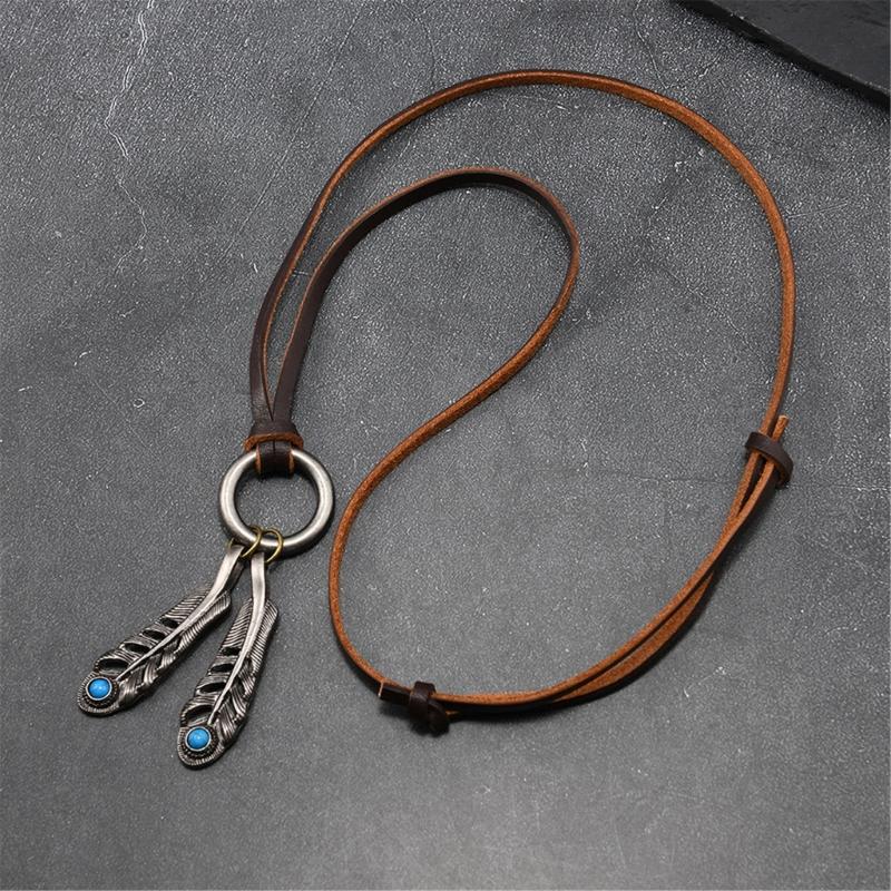 Retro Zinc Alloy Necklace Lightweight Brown Leather Neckchain Jewelry For Everyday Wear And Stylish Occasion