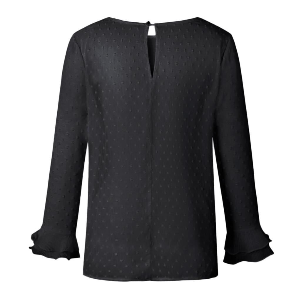 Women Ladies Casual Lace Polka Dot T-shirt Long Sleeve Tops Blouse