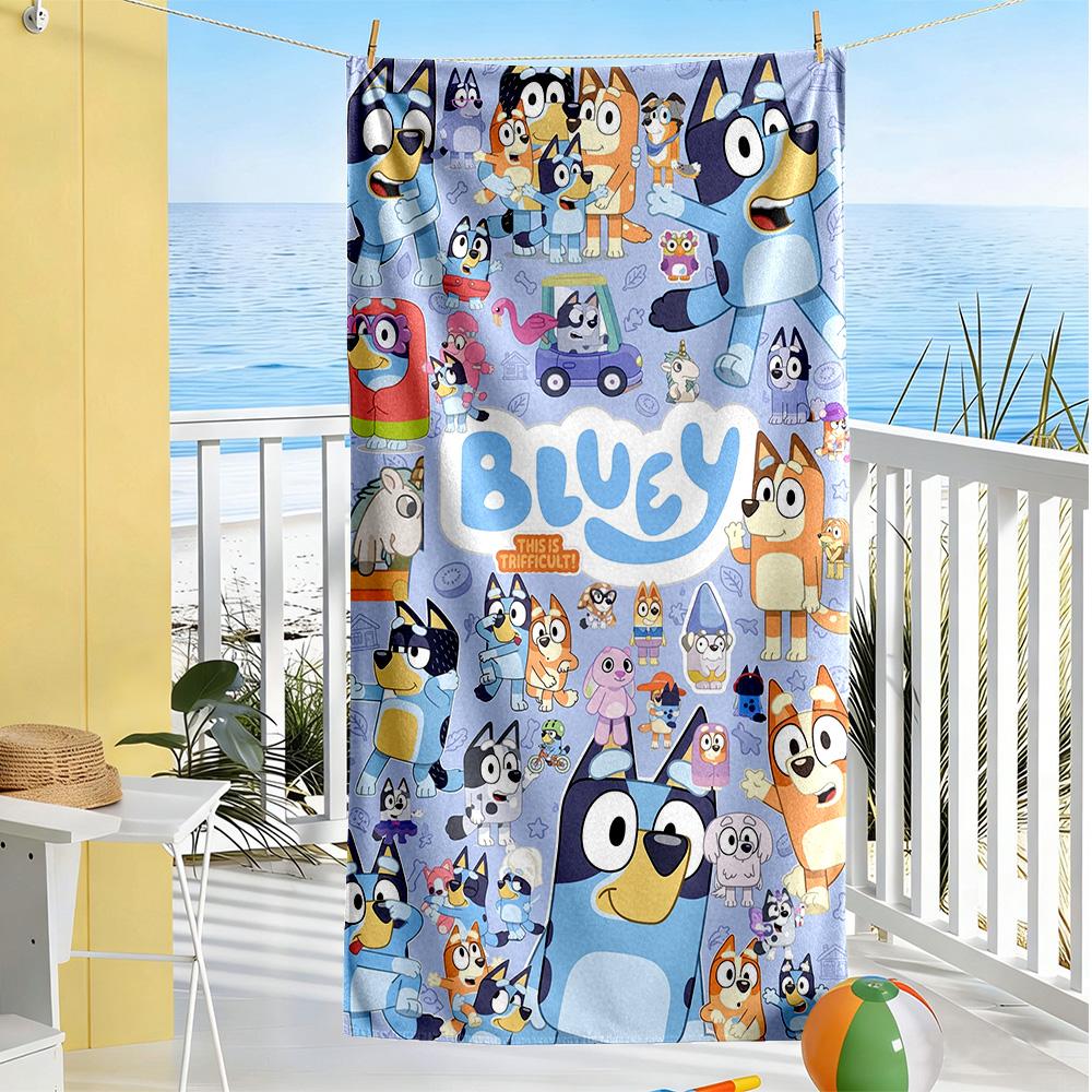 Bluey Beach Towel Super Soft & Absorbent Comfortable Lightweight Suitable for Sports, Travel, Swimming, Yoga, Bathroom, Beach, And Pool