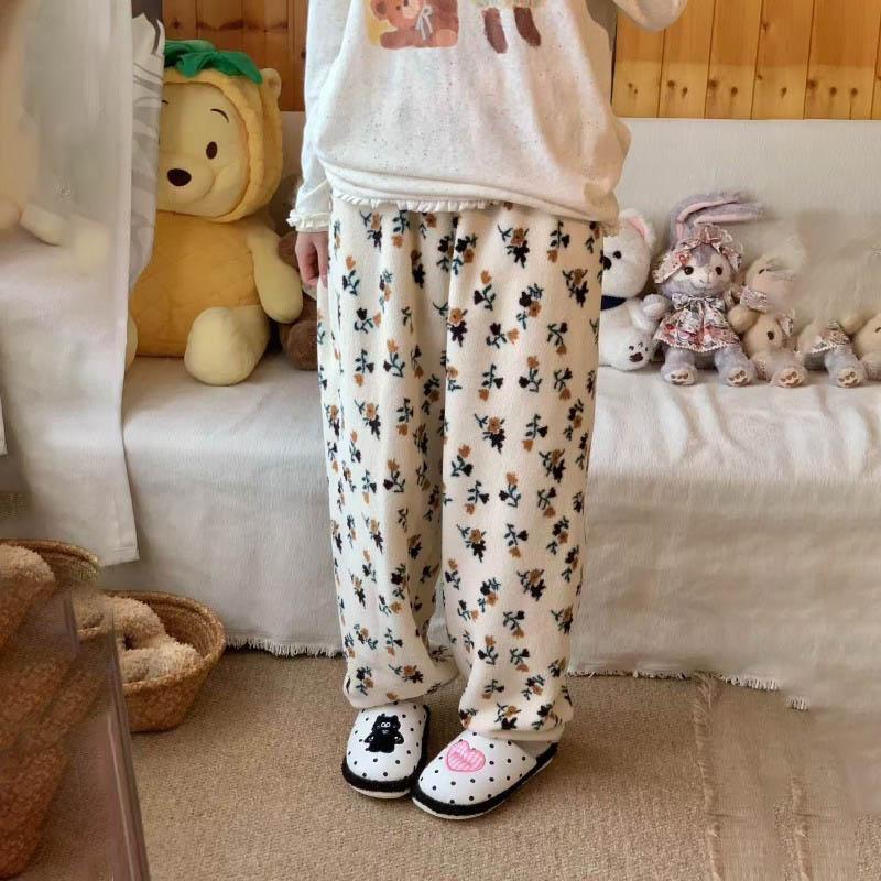 Hosen für Damen Übergröße Verdickt Dehnbar Elastisch Hoher Bund Lange Hosen Fleece Lässig Weiter Beinschnitt Pyjamahose
