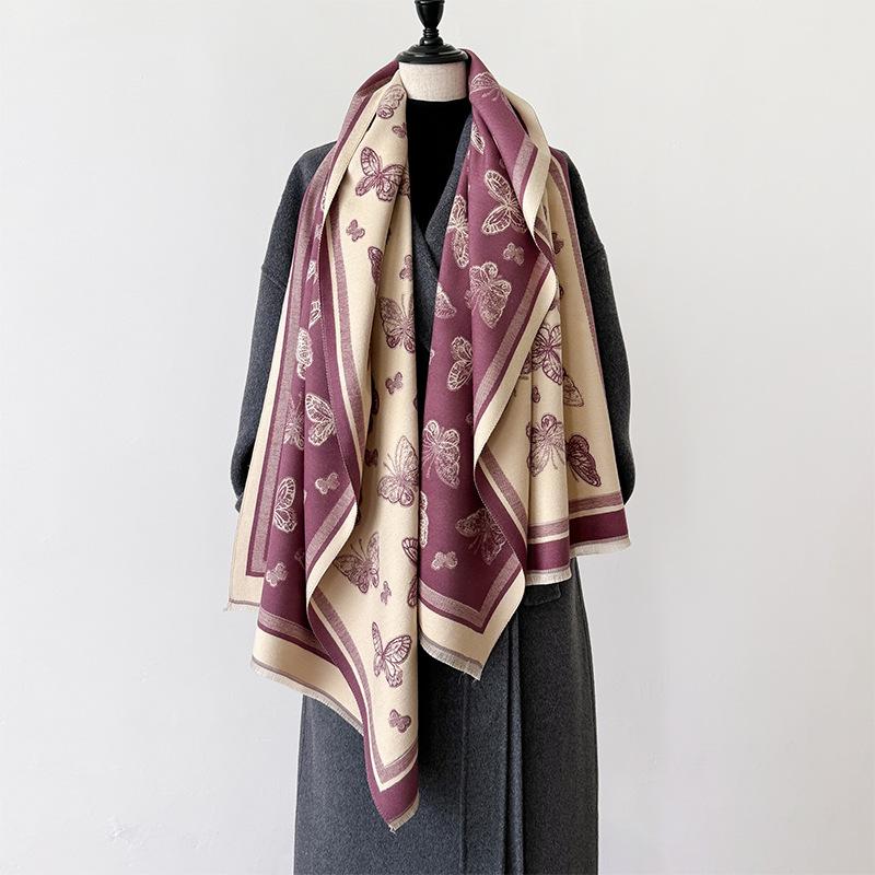 Imitation Cashmere Winter Fringed Shawl Fairy Wind Butterfly Versatile Mori Series Thickened Warm And Cold Scarf Dual-Purpose