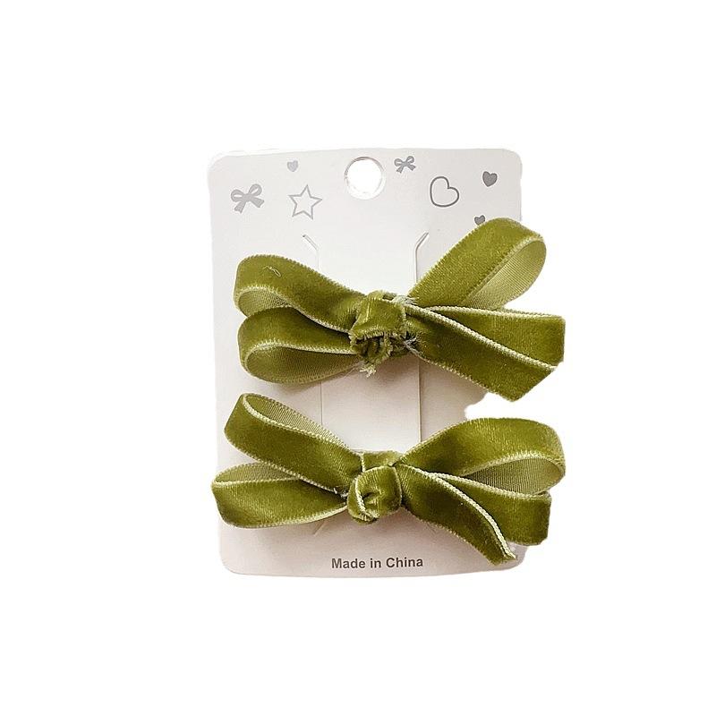 European-style Simple and Sweet Candy-colored Velvet Bow Tie Children's Cute Matching Accessories with Side Clips and Hair Clips