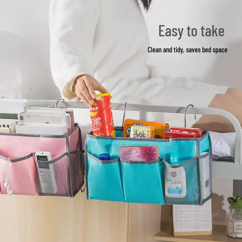 Large Capacity No-Punch Bedside Cotton Linen Hanging Storage Bag