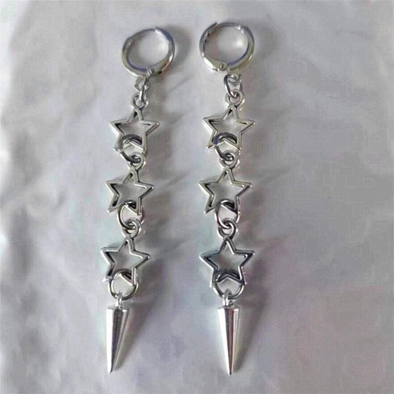 Modne Kolczyki Wiszące w Kształcie Gwiazdy Kolczyki Studs z Wytwornym Grawerem i Czerwonymi Kamieniami Imitacja Biżuteria do Uszu