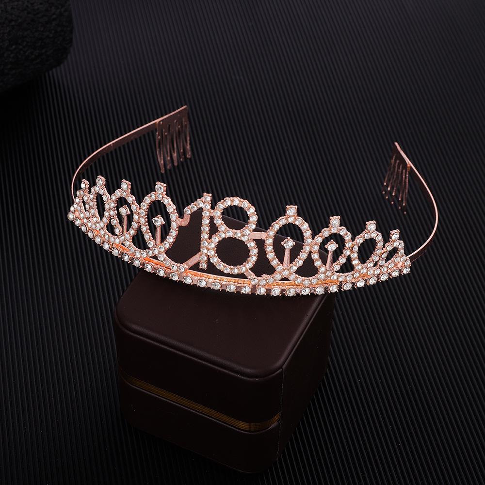 First Birthday Number Crown Water Diamond Headband  Ball Hair Accessory Anti Slip Cake  Decoration Alloy Hair Band