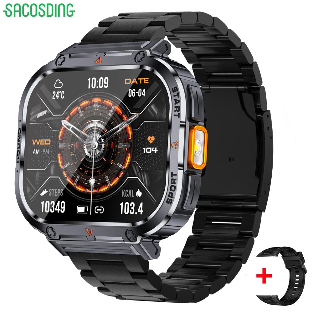 SACOSDING Smart Watch 2.0-inch Ultra Large Screen LED Light Flashlight BT Calling AI Voice 400mAh Men Fitness Sports Tracker Smartwatch