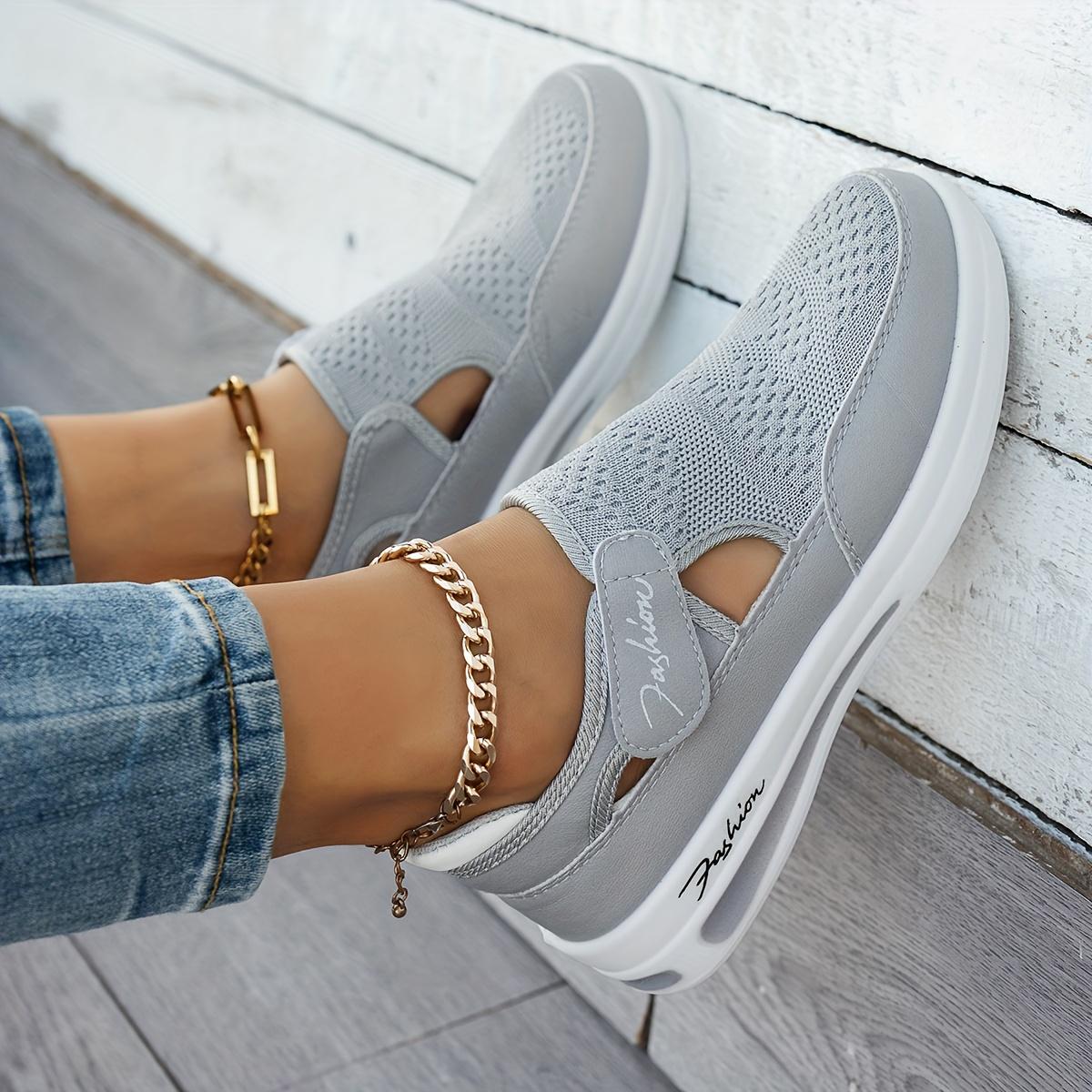 

Новые повседневные туфли большого размера для женщин на весну и лето, с плоским плетеным дышащим верхом на липучке и сеткой 43 серый