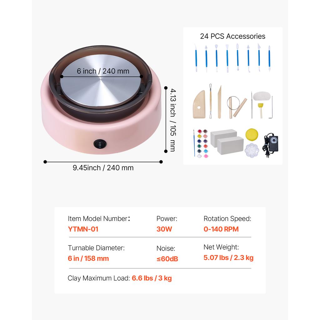 SucceBuy 3/6 Inch Mini Pottery Wheel Turntable Forward Reverse Rotation Adjustable Speed Electric Clay Wheel for Kids and Adults