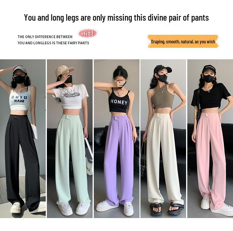 Women's Purple Ice Silk High-Waisted Wide-Leg Chiffon Pants - Summer Sun Protection, Loose Fit, Drapey Design.