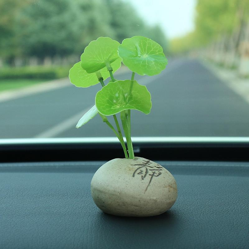 Car Ornoments Creative Simulation Plant Coppery Herb Zen Potted Stone Decoration Solid Ointment Luxury Cars Interior Accessories