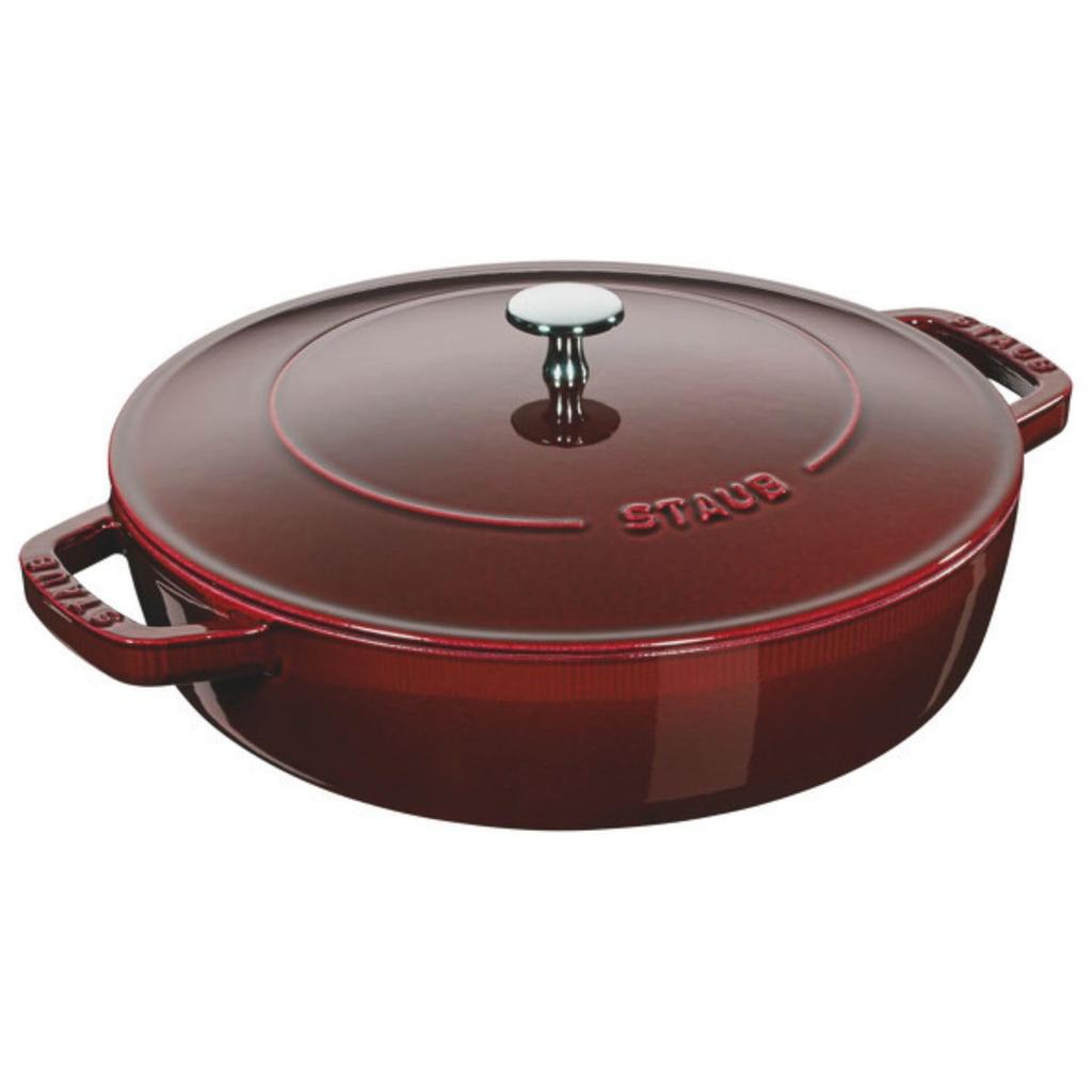 Staub Saute Pan Grenadine Red Large Hand Cast Enamel Pot Shallow Sukiyaki Compatible with IH Japanese Blaiser "Blaiser 28cm" [Authorized Product]