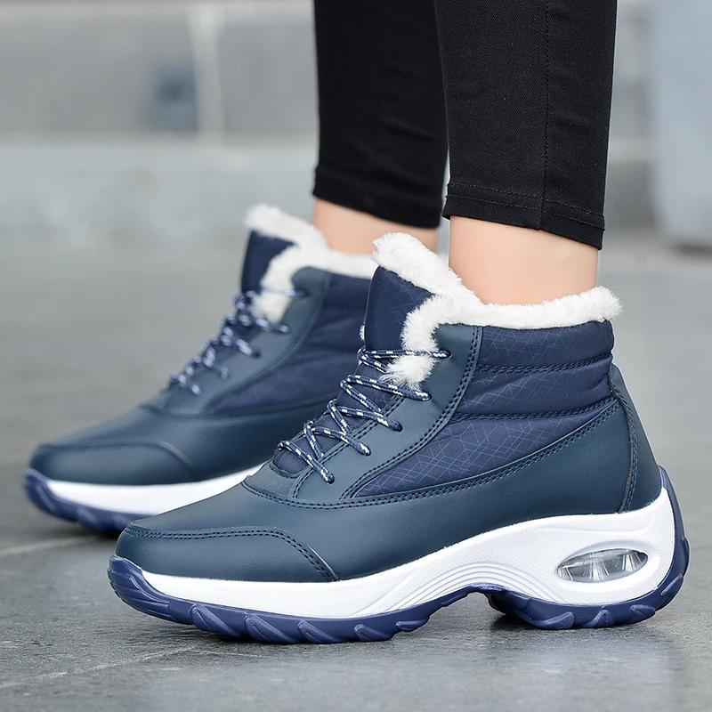 Women Ankle Boots Leather Ladies Plush Boots Designer Sport Shoes Lightweight Womens Platform Boots Non-slip