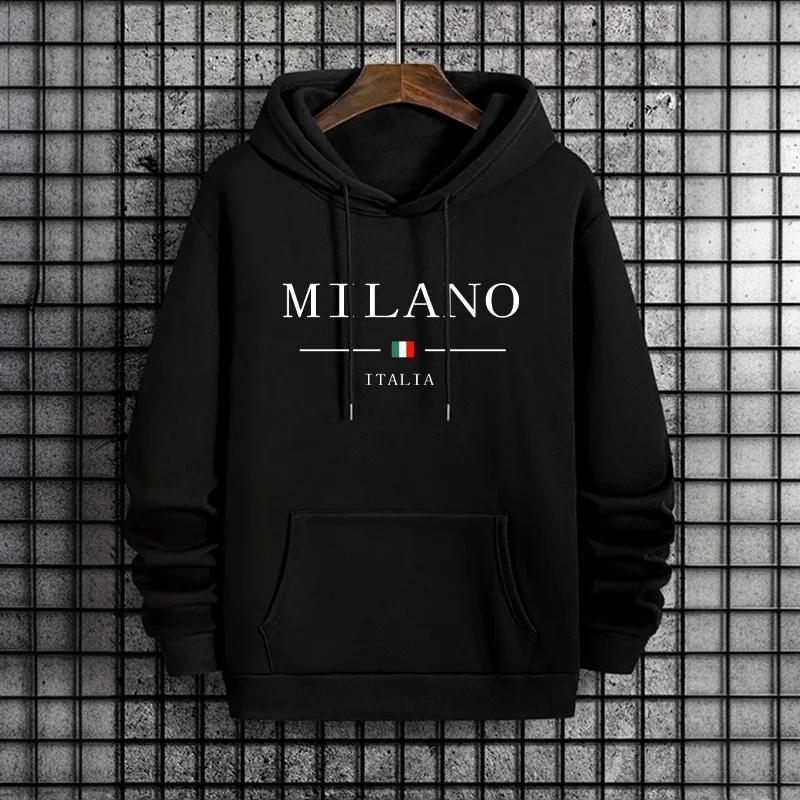 Male Casual Street Style Hoody Pullover Italy Milan Fashion Men's Hoodies 2025 Urban Streetwear Trendy Hip Hop Hooded Sweatshirt