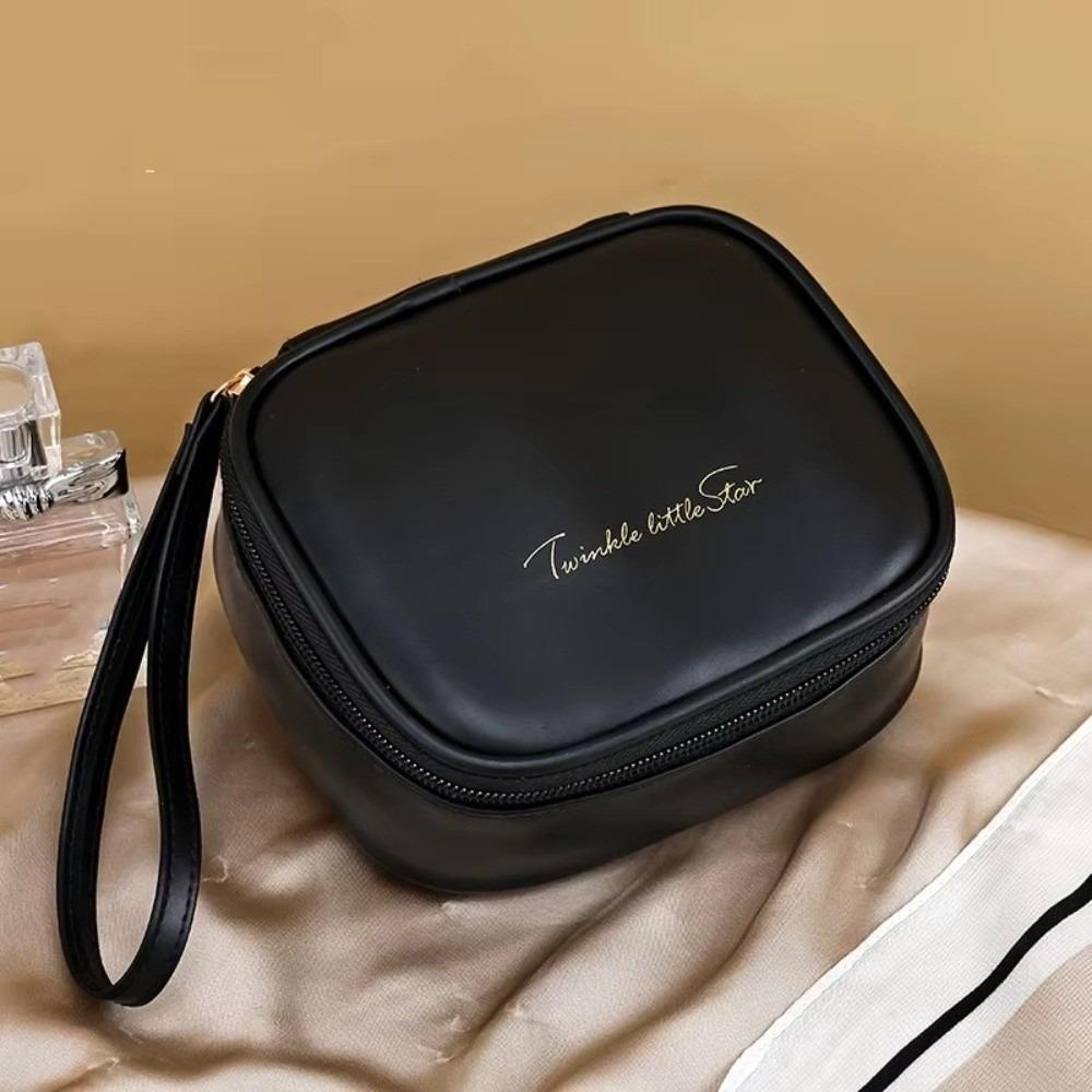 Portable Square Makeup Bag Waterproof PU Leather Toiletry Storage Bag Multifunctional Lipstick Cosmetic Case Travel чёрный