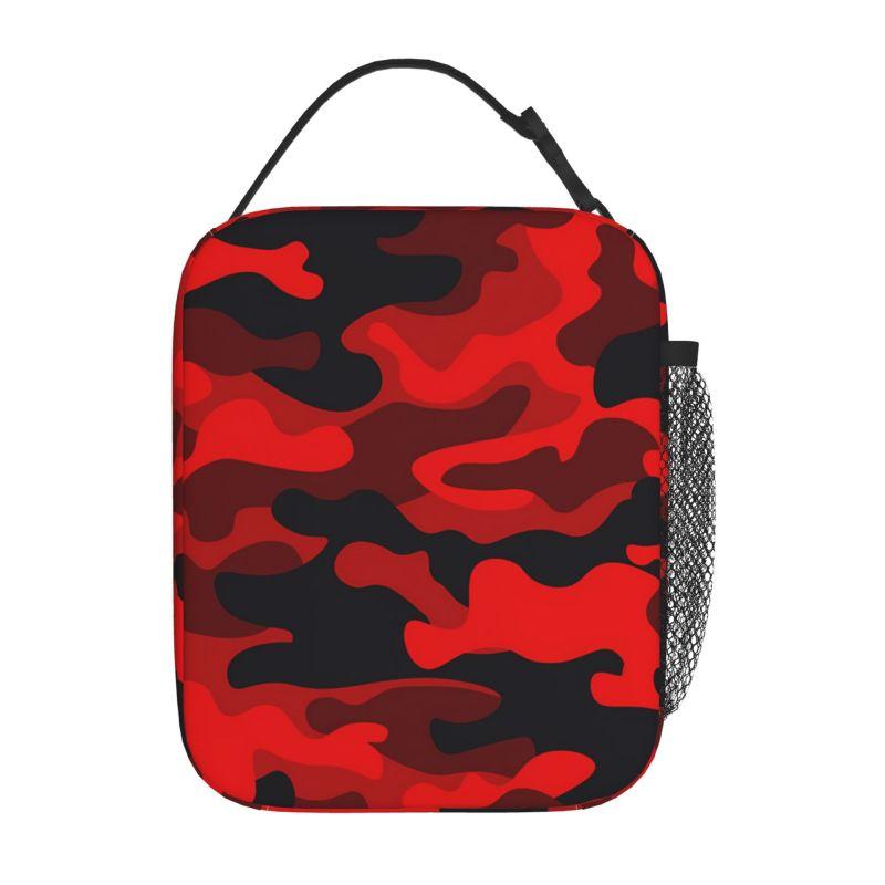 Lunch Box Camouflage Militare Camo Rosso Nero Borsa Termica Riutilizzabile con Tasca Laterale per Lavoro Scuola Picnic Escursione Gita di un Giorno