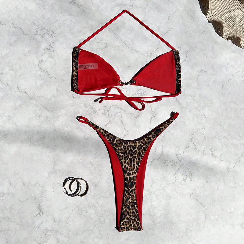 2024 Leopard Print Spaghetti Strap Triangle Bikini Women's Sexy Swimwear