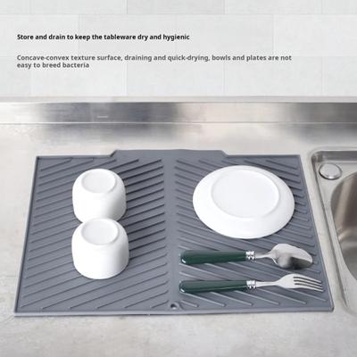 Silicone Drain Mat for Kitchen Counter Non-Slip Heat Resistant Dish Drying Pad with Built-in Drain Foldable Drying