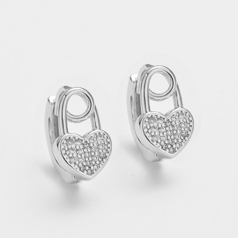 New Fashionable Gold Color Heart Inlaid Zircon Earrings, Women's Personalized Trendy Holiday Party Accessories Zircon