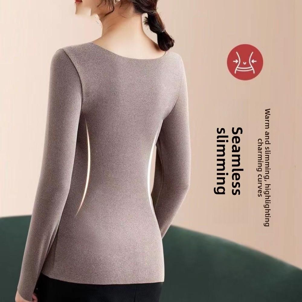 BEPAN V Mesh Neck Women Thermal Clothes Invisible Velvet Fleece Thermal Underwear Feel Heating Lingerie Warmth Long Tops Autumn Winter