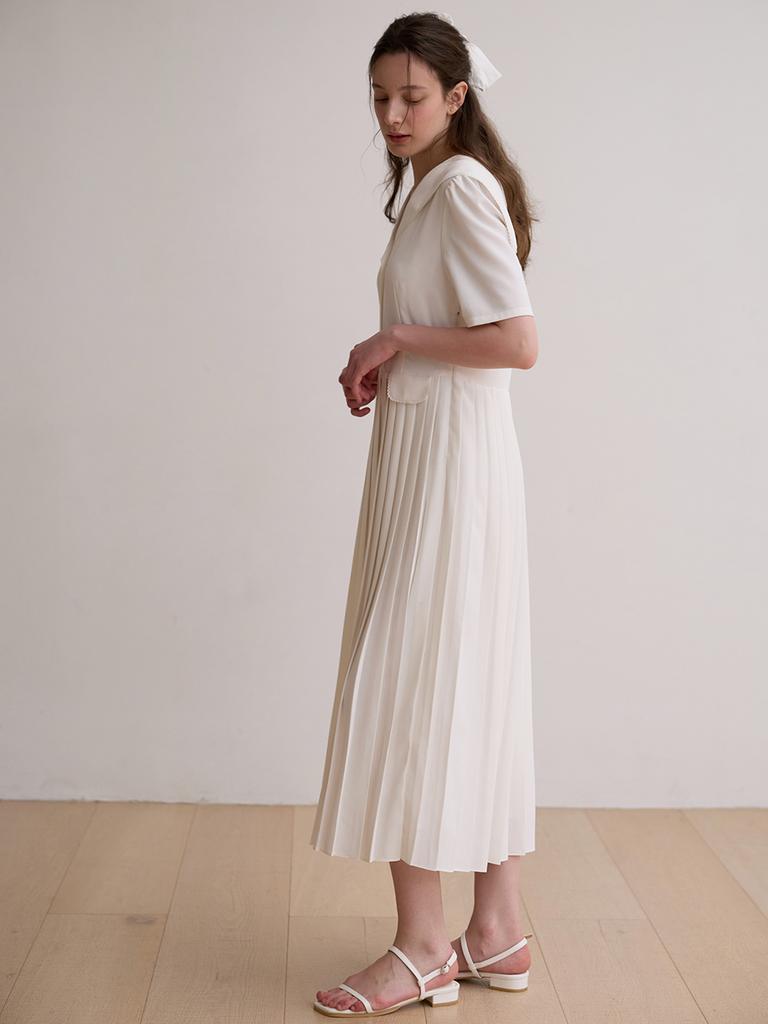 B Muse Mansion Sailor Lace Pleated Dress - Ivory