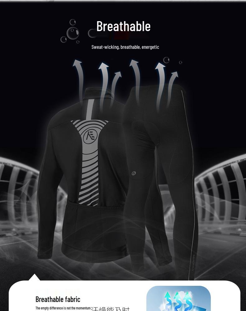 Niukeli Men's Thermal Cycling Suit: Autumn/Winter Fleece Long Sleeve Top & Reflective Pants