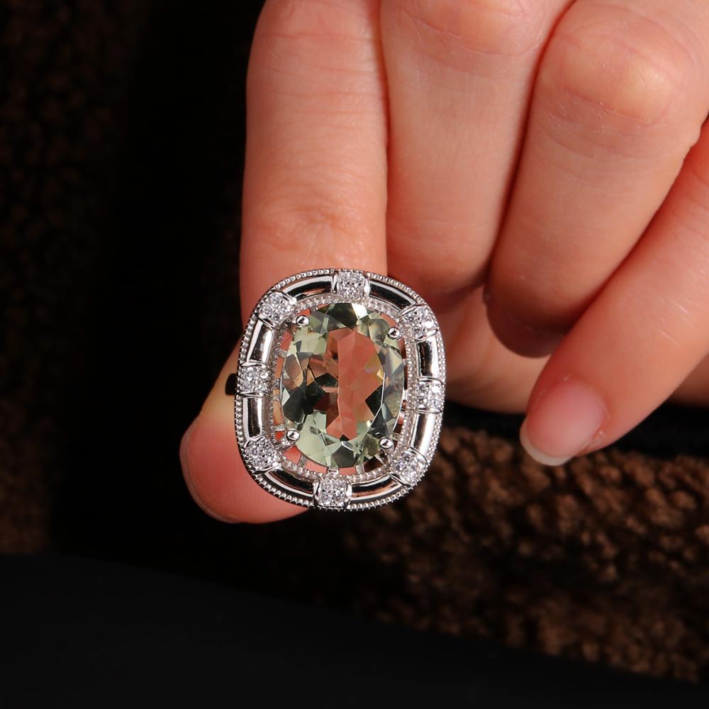 Bolaijewelry Luxusdesign Natürlicher grüner Amethyst Großer Edelstein Oval 12*16mm Ring 925 Sterlingsilber Wunderschöner feiner Schmuck