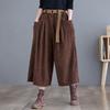 Spring Corduroy Culottes Elastic Waist Belt Loose and Thin Cropped Wide-leg Pants Women