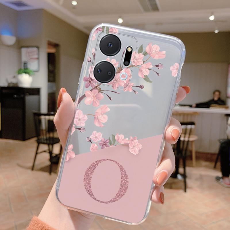 Letter A-Z Flower Phone Case For Honor X7a X7b X7c 90Smart 90 200 Lite Pro Silicone Soft Cover Fashion Funda Transparent Clear