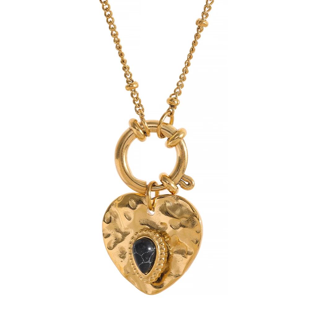 

Yhpup Charm Vintage Metal Heart Pendant Stainless Steel Necklace Golden Chain Collar Fashion France Trendy Jewelry Bijoux Women