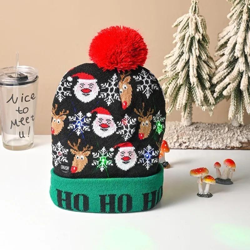 LED Christmas Knit Hat Ugly Holiday Party Hat with Flashing Modes Festive Headwear with BatteriesWinter Seasonal Hat for Women