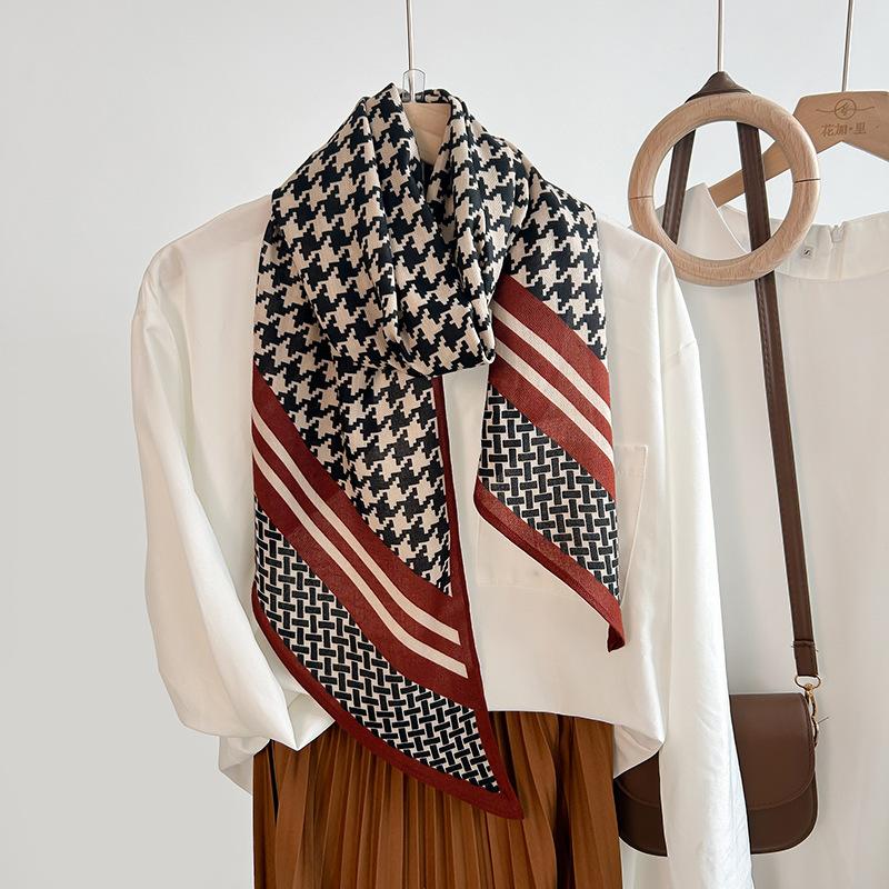 High-end trend design sense single-layer parallel towel women's spring and autumn simulated silk wool feel silk scarf tide