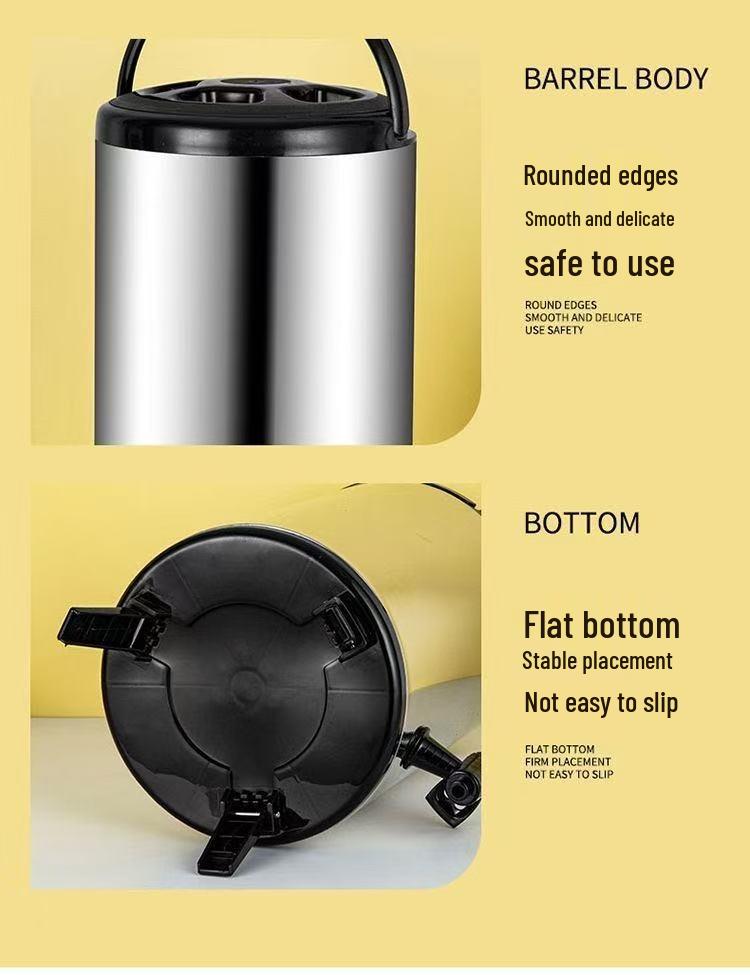 Stainless Steel Insulated Beverage Bucket with Faucet - Large Capacity for Milk Tea, Soy Milk, Herbal Tea (Double Layer)