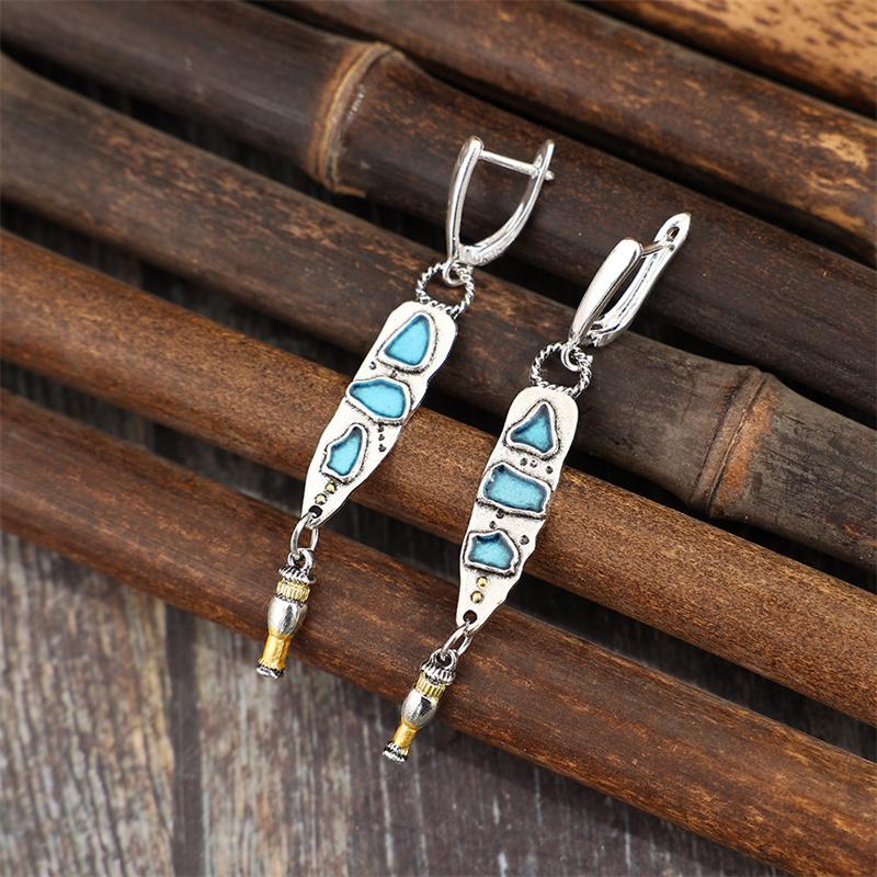 Vintage Ethnic Irregular Geometric Patterns Earrings Originality Silver Color Metal Dangle Earrings for Women Jewelry